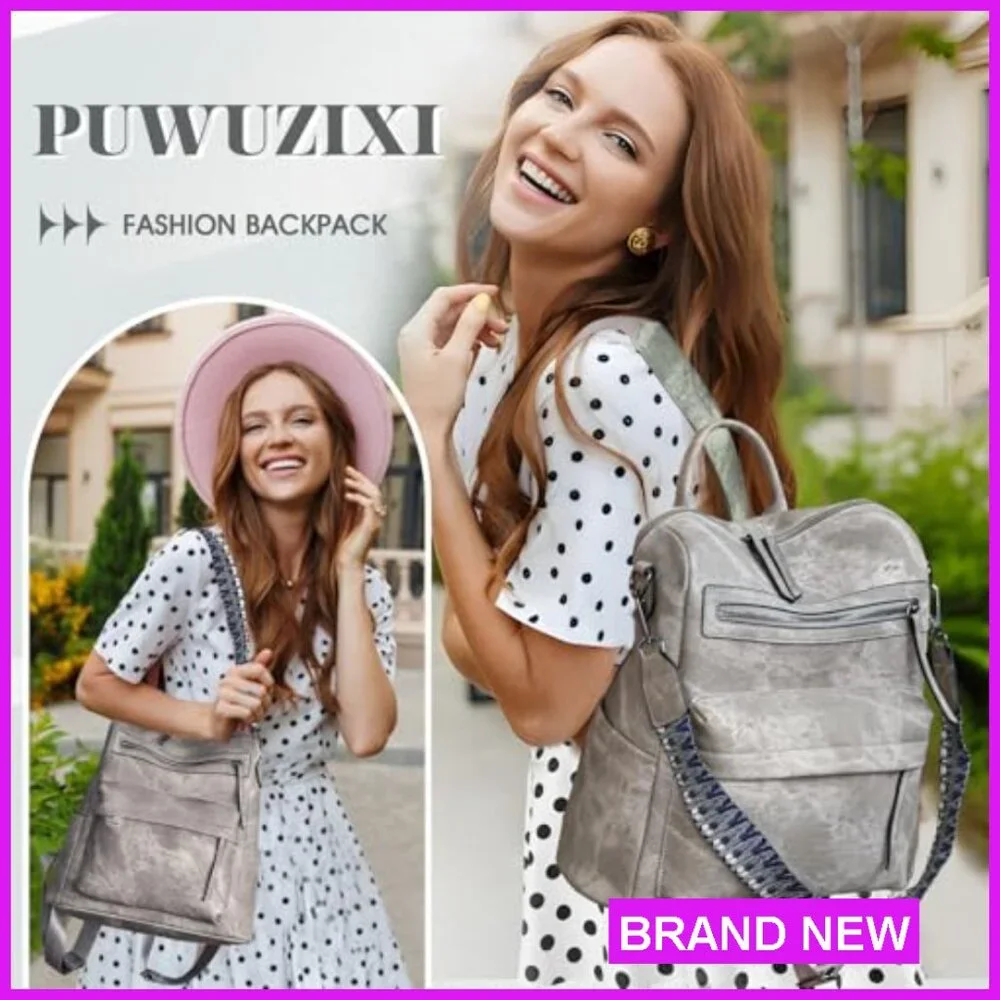 PU Leather Anti-Theft Backpack Purse Multiple Pockets Adjustable Straps Travel - Picture 2 of 6